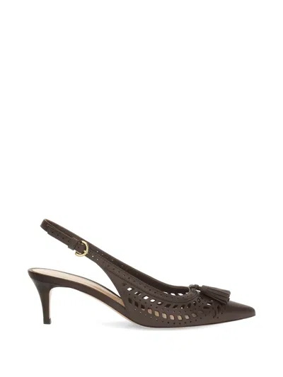 Gianvito Rossi Fes Sling Tassel Laser-cut Slingback Pumps In Brown