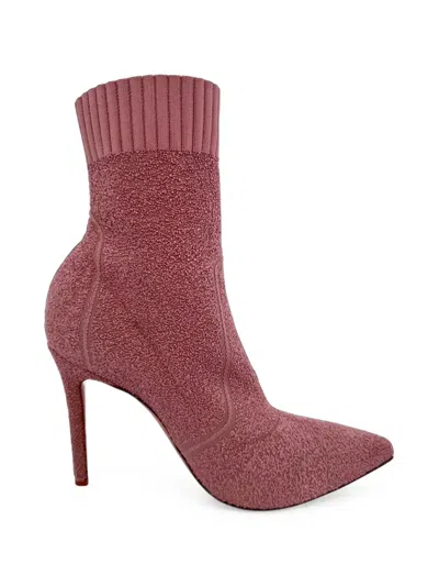 Pre-owned Gianvito Rossi Fiona Bouclé Knit Ankle Boots In Pink