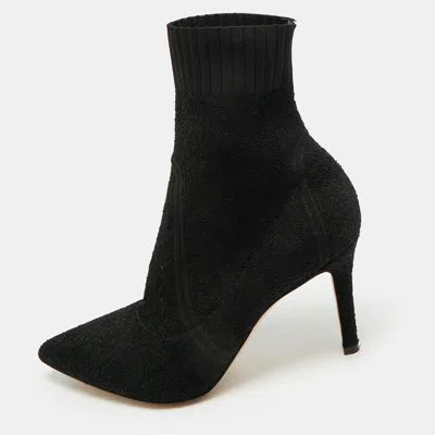 Pre-owned Gianvito Rossi Fiona Size 37.5 Black Knit Fabric Ankle Length Boots