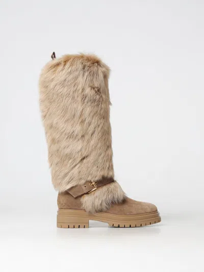 Gianvito Rossi Shearling-trimmed Suede Knee-high Boots In Beige