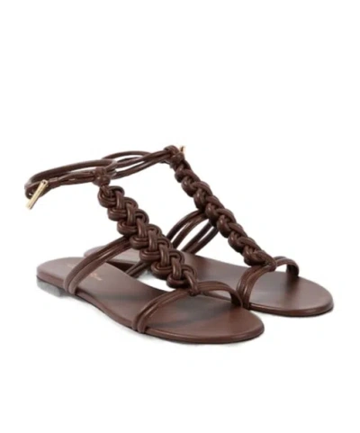Gianvito Rossi Flat Open-toe Sandals With Braided T-strap In Brown