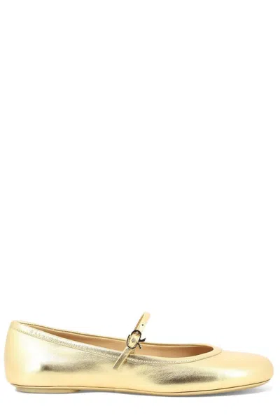 Gianvito Rossi Flat Round-toe Ballerina In Gold Smooth Leather In Yellow