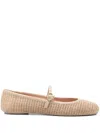 Gianvito Rossi Carla Leather-trimmed Raffia Mary Jane Ballet Flats In Beige
