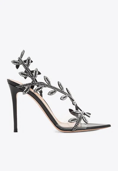 Gianvito Rossi Flavia 105 Crystal Leather Sandals In Black