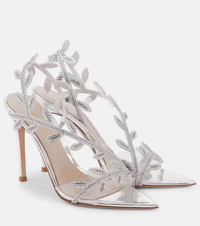 Gianvito Rossi Flavia 105 Embellished Mirrored Leather Sandals In Silver