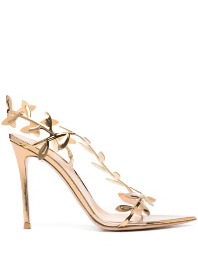 Gianvito Rossi Metal Leaf Pattern Stiletto Heel Sandals In Brown