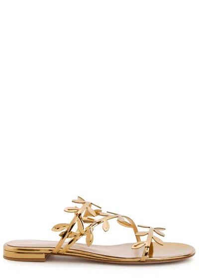 Gianvito Rossi Flavia Leaf Metallic Leather Sandals In Gold