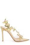 Gianvito Rossi Flavia Leaf Pointed Toe Asymmetric Slingback Sandal In Golden