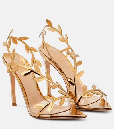 Gianvito Rossi Flavia Leaf Pointed Toe Asymmetric Slingback Sandal In Gold