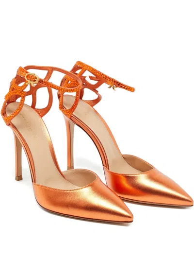 Pre-owned Gianvito Rossi Fleur Leather Sandals In Orange
