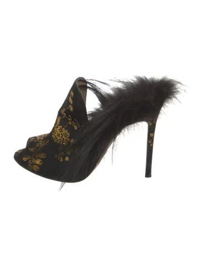 Pre-owned Gianvito Rossi Floral Print Faux Fur Trim Mules In Multi