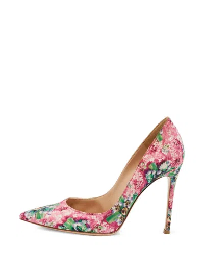 Pre-owned Gianvito Rossi Floral-print Pointed-toe Pumps In Pink