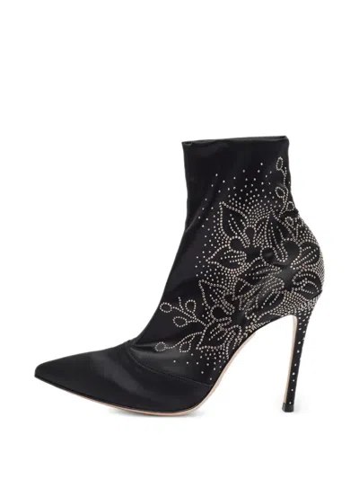 Pre-owned Gianvito Rossi Flore Crystal-embellished Ankle Boots In Black