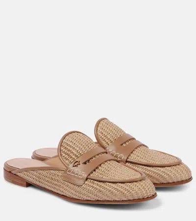 Gianvito Rossi Florio Marbella Leather-trimmed Raffia Mules In Naturale+desert