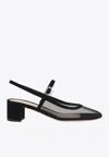 Gianvito Rossi Piper Suede-trimmed Mesh Slingback Pumps In Black