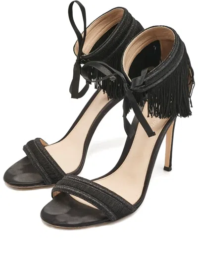 Pre-owned Gianvito Rossi Fringe Ankle-tie Sandals In Black