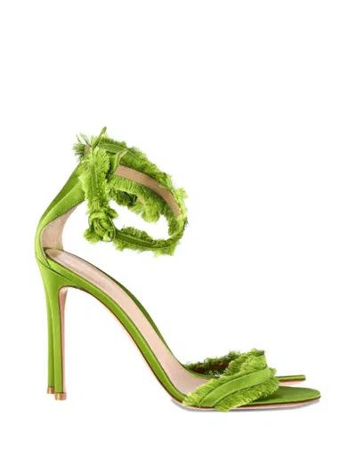 Pre-owned Gianvito Rossi Fringe-trimmed Satin Sandals In Green