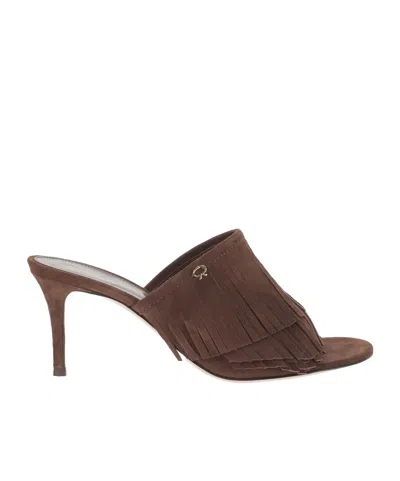 Gianvito Rossi Fringed Heeled Mules In Brown