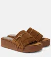Gianvito Rossi Fringed Suede Slides In Beige