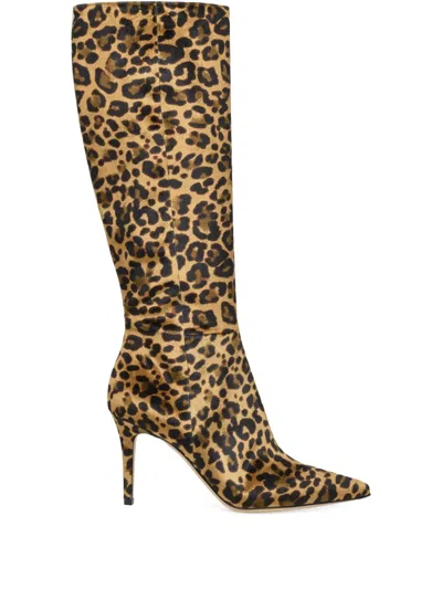 Gianvito Rossi 85 Leopard-print Velvet Knee-high Boots In Brown