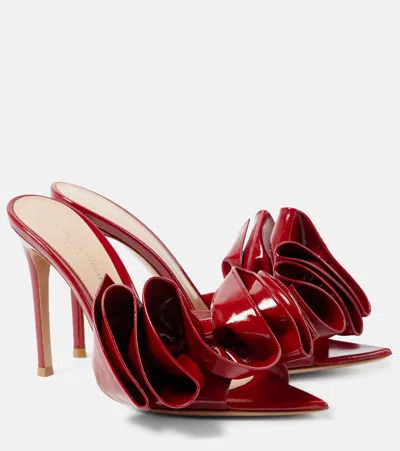 Gianvito Rossi Patent Ruffle Stiletto Mule Pumps In Red