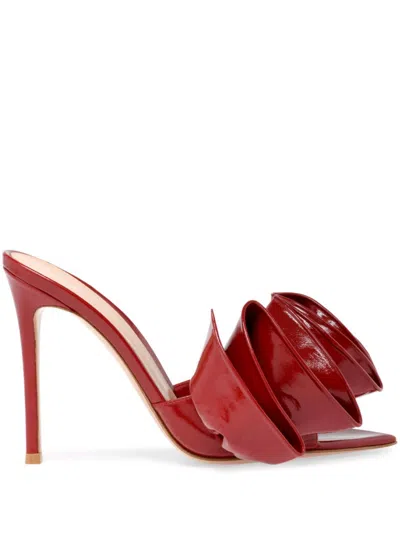 Gianvito Rossi Patent Ruffle Stiletto Mule Pumps In Red