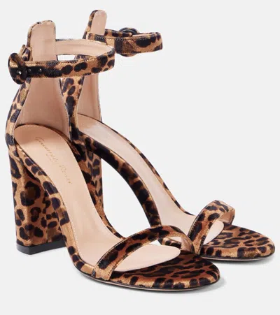 Gianvito Rossi Gaeta 95 Leopard-print Velvet Sandals In Brown