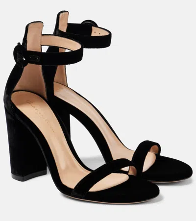 Gianvito Rossi Portofino 85 Suede Sandal In Black