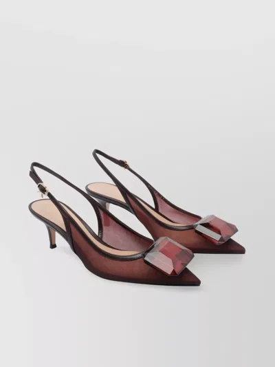 Gianvito Rossi Gem Embellished Mesh Detailing Kitten Heel Pumps