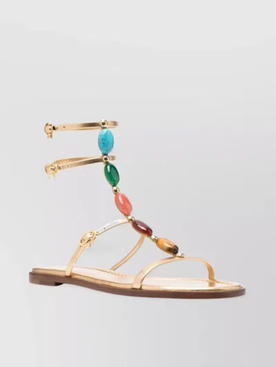 Gianvito Rossi Gemstone Detailed Flat Leather Sandals In White