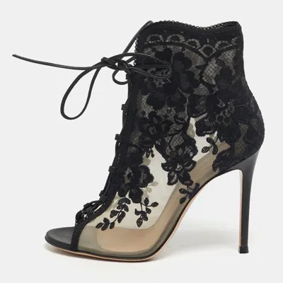 Pre-owned Gianvito Rossi Giada Size 37 Black Lace And Mesh Ankle Length Boots