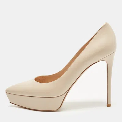 Pre-owned Gianvito Rossi Gianvito 105 Size 41 Beige Leather Pointed Toe Platform Pumps