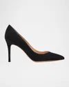 Gianvito Rossi Suede Pointed Toe Stiletto Heel Pumps In Black