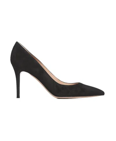 Gianvito Rossi Suede Pointed Toe Stiletto Heel Pumps In Black