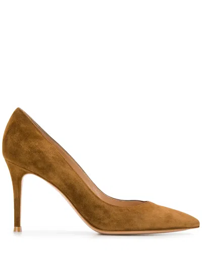 Gianvito Rossi Pointed-toe Suede Stiletto Pumps With Leather Sole In Brown