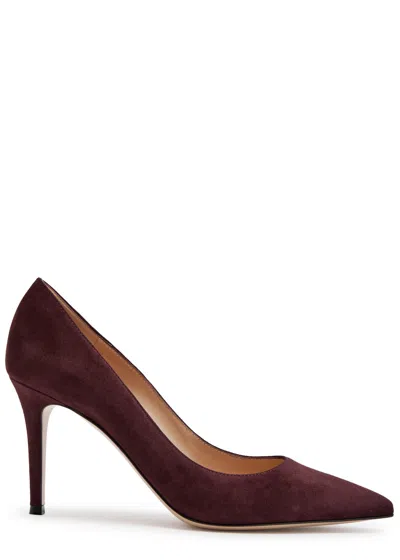 Gianvito Rossi Pointed Toe Suede Stiletto Heel Pumps In Burgundy