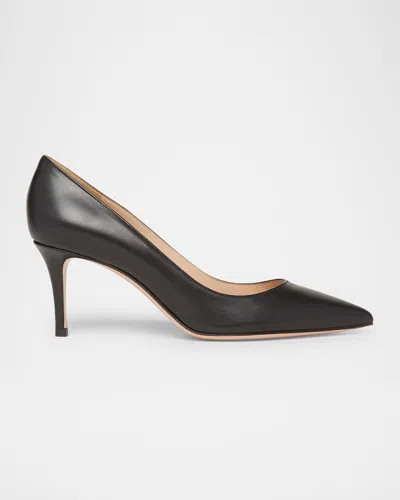 Gianvito Rossi 70mm Vitello Middle Heel Leather Pump In Black