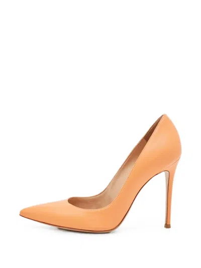Pre-owned Gianvito Rossi Gianvito Pointed-toe Leather Heeled Pumps In Orange