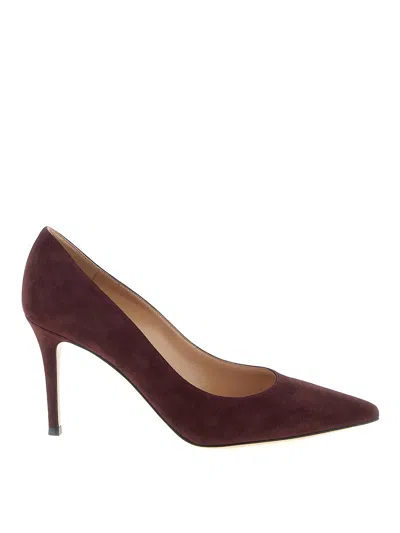 Gianvito Rossi Pointed Toe Suede Stiletto Heel Pumps In Burgundy
