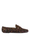 Gianvito Rossi Leopard Velour Penny Loafers In Marrón