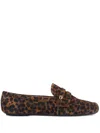 Gianvito Rossi Leopard Velour Penny Loafers In Brown