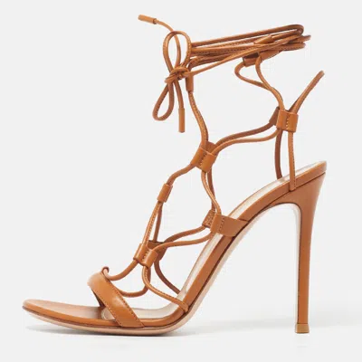 Pre-owned Gianvito Rossi Giza Size 38.5 Brown Leather Ankle Strap Sandals