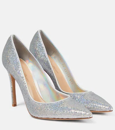 Gianvito Rossi 105mm Sequin & Satin High Heel Pumps In Silver