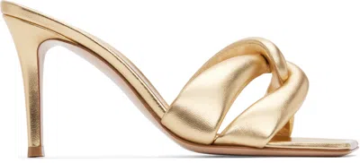 Gianvito Rossi Love Knot Metallic Square Toe Mules In Gold