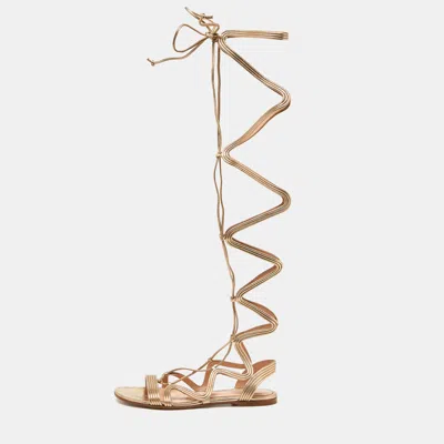 Pre-owned Gianvito Rossi Gold Foil Leather Gladiator Flat Sandals Size 36