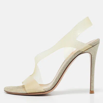 Pre-owned Gianvito Rossi Gold Glitter Pvc Metropolis Slingback Sandals Size 37