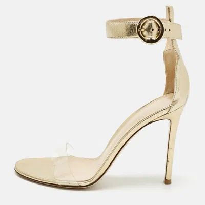 Pre-owned Gianvito Rossi Gold Leather And Pvc Stella Ankle Strap Sandals Size 39