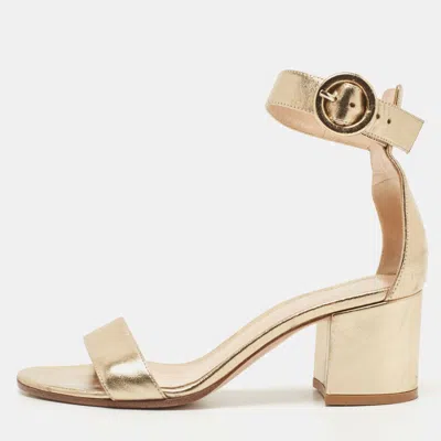 Gianvito Rossi Gold Leather Portofino Block Heel Sandals