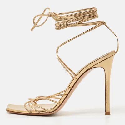 Pre-owned Gianvito Rossi Gold Leather Spice Ankle Wrap Sandals Size 38