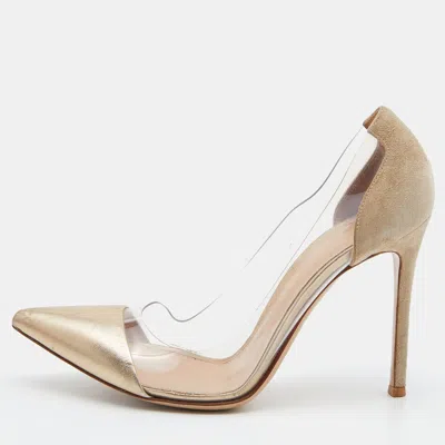 Pre-owned Gianvito Rossi Gold Leather Suede And Pvc Plexi Pumps Size 39